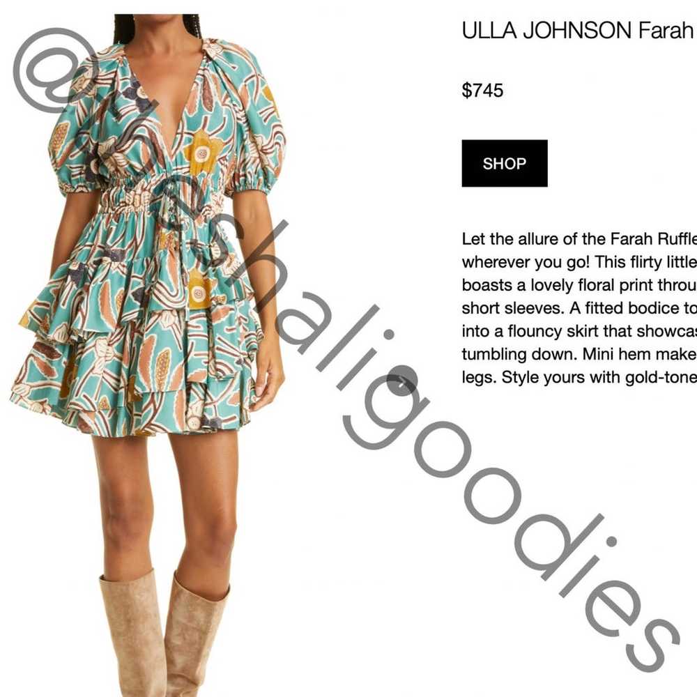 NEW ULLA JOHNSON Farah Dress Green Floral Silk Ru… - image 5