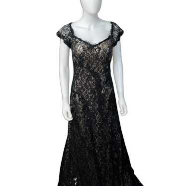 RENE RUIZ Gold & Black Lace Off Shoulder Gown - image 1