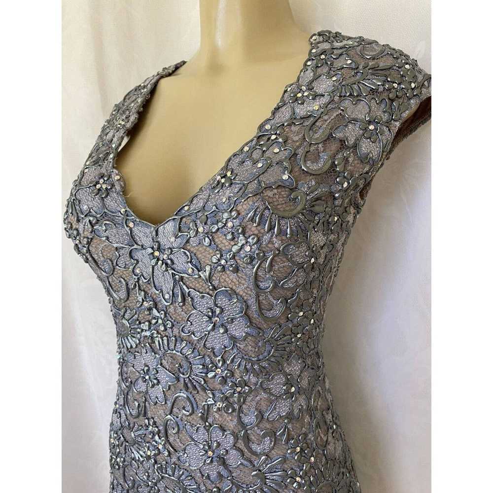 Baccio Couture Dress Floral Pewter Gray Swarovski… - image 6