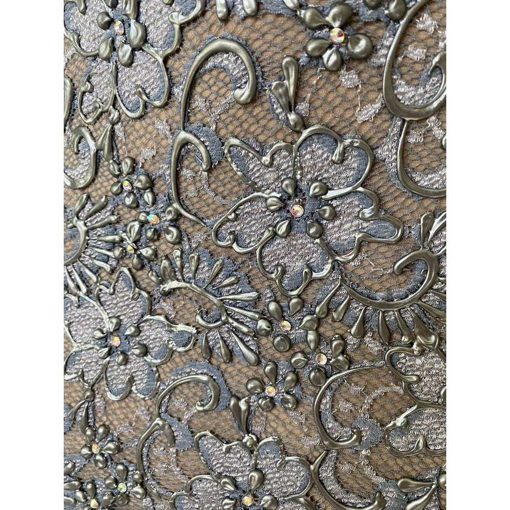 Baccio Couture Dress Floral Pewter Gray Swarovski… - image 7