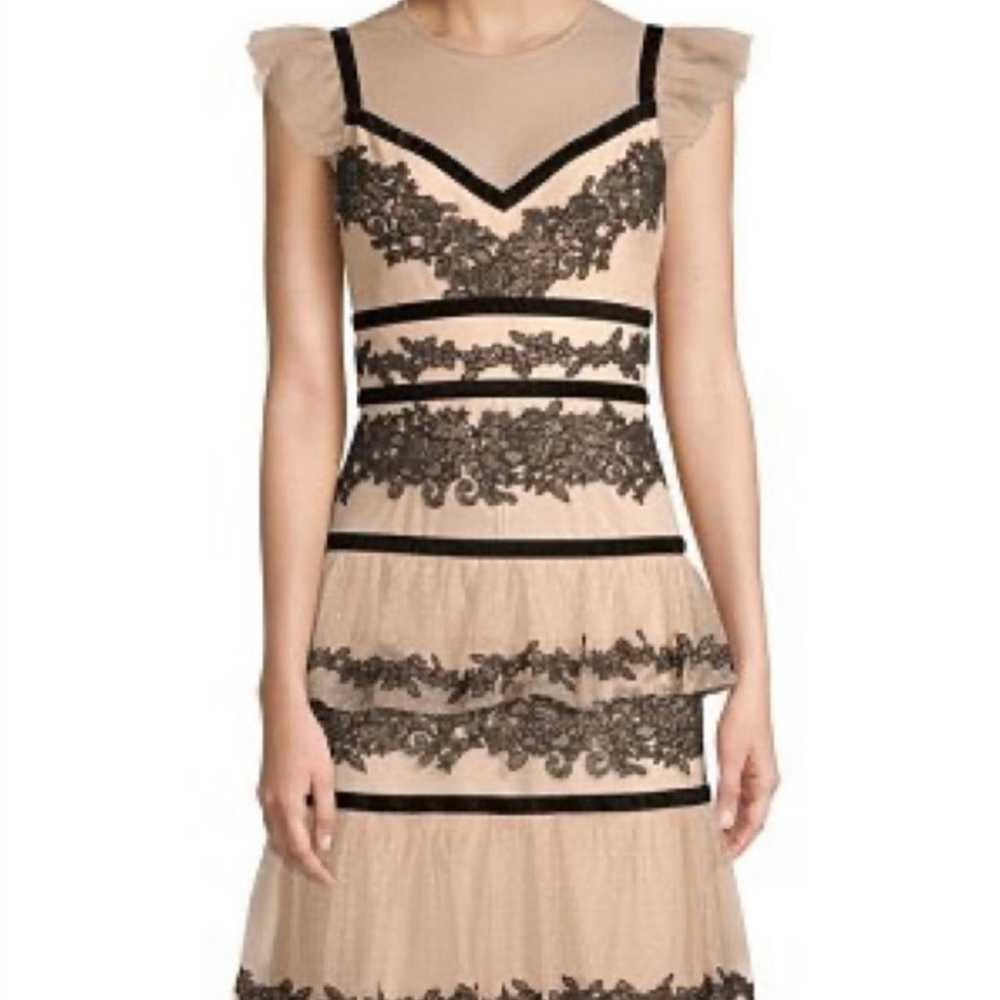 BCBGMAXAZRIA Black & Tan Ruffle Dress (12) - image 3