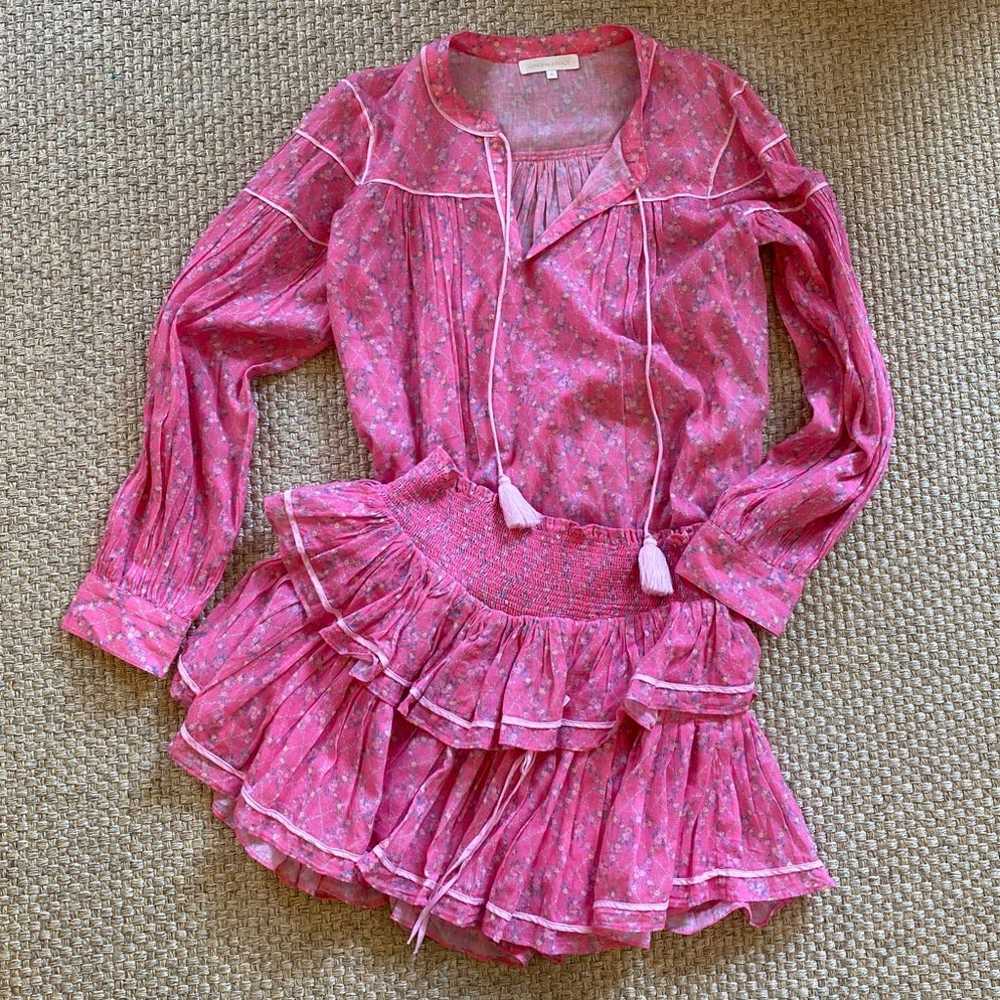 LOVESHACKFANCY  pink skirt blouse set L - image 1