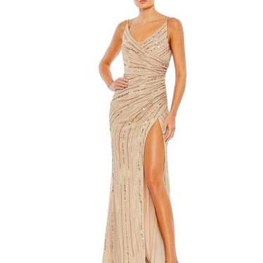 Mac Duggal SEQUINED SPAGHETTI STRAP COWL BACK GOWN