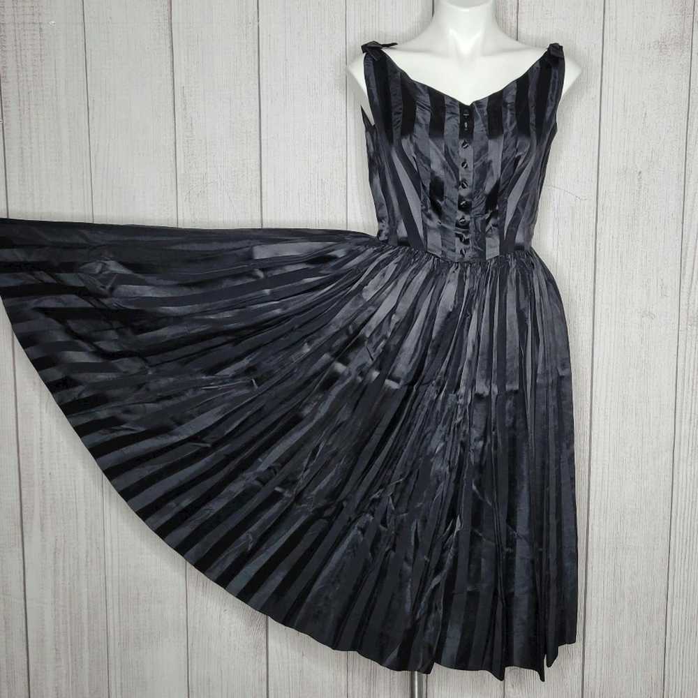 Vintage Vtg 50s Black Stripe Cocktail Party Dress… - image 1