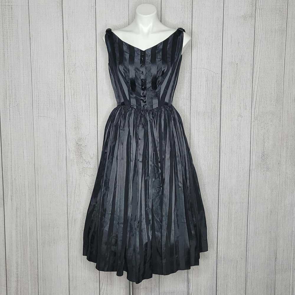 Vintage Vtg 50s Black Stripe Cocktail Party Dress… - image 7