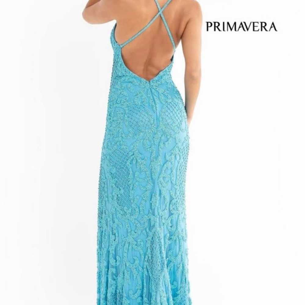 Turquoise beaded PROM DRESS - image 5