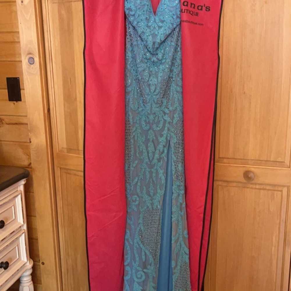 Turquoise beaded PROM DRESS - image 6