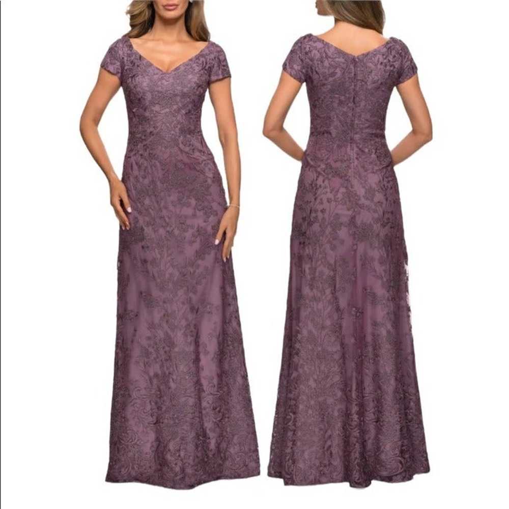 La Femme Dusty Lilac Embellished Lace Gown 16 - image 1