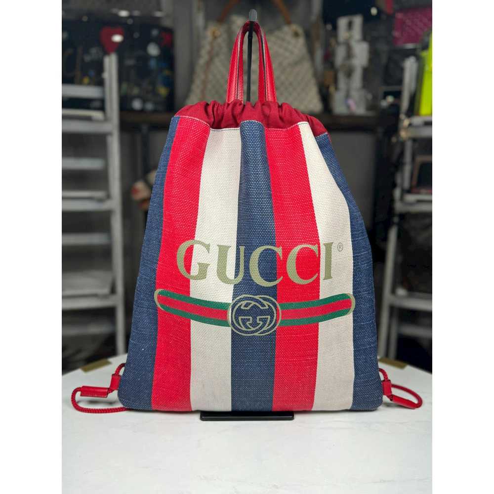 Gucci Gucci Sylvie Stripe Logo Drawstring Canvas … - image 1