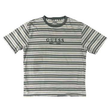 Guess Los Angeles Men Green Striped Crew Neck Sho… - image 1
