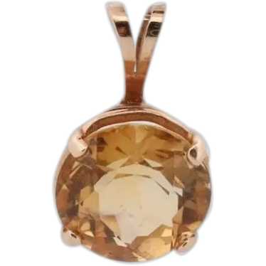 14k Citrine Pendant. Large Yellow Citrine Round so