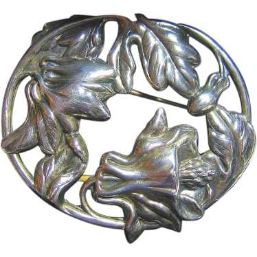 Vintage Sterling Silver 925 Floral Repousse Brooch - image 1