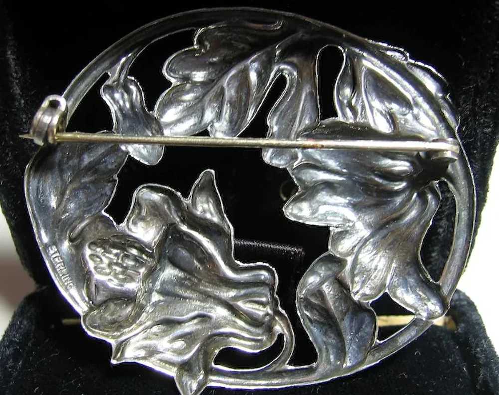 Vintage Sterling Silver 925 Floral Repousse Brooch - image 2