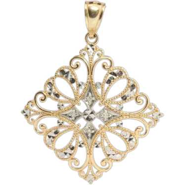 14k Filigree Diamond Pendant Medallion. 14k Gold … - image 1