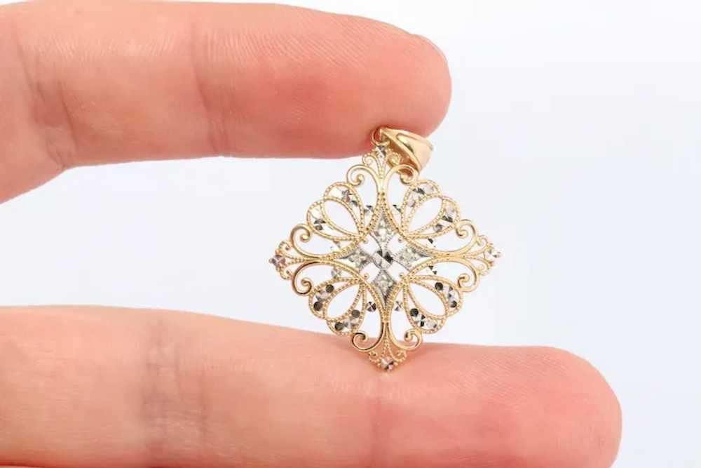 14k Filigree Diamond Pendant Medallion. 14k Gold … - image 3