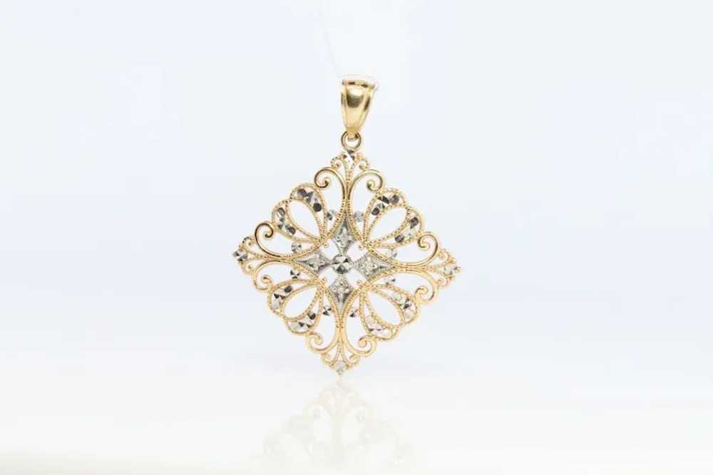 14k Filigree Diamond Pendant Medallion. 14k Gold … - image 5
