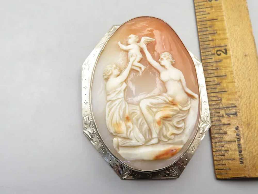 Victorian Carved Shell Cameo Pin Pendant in 14k W… - image 2