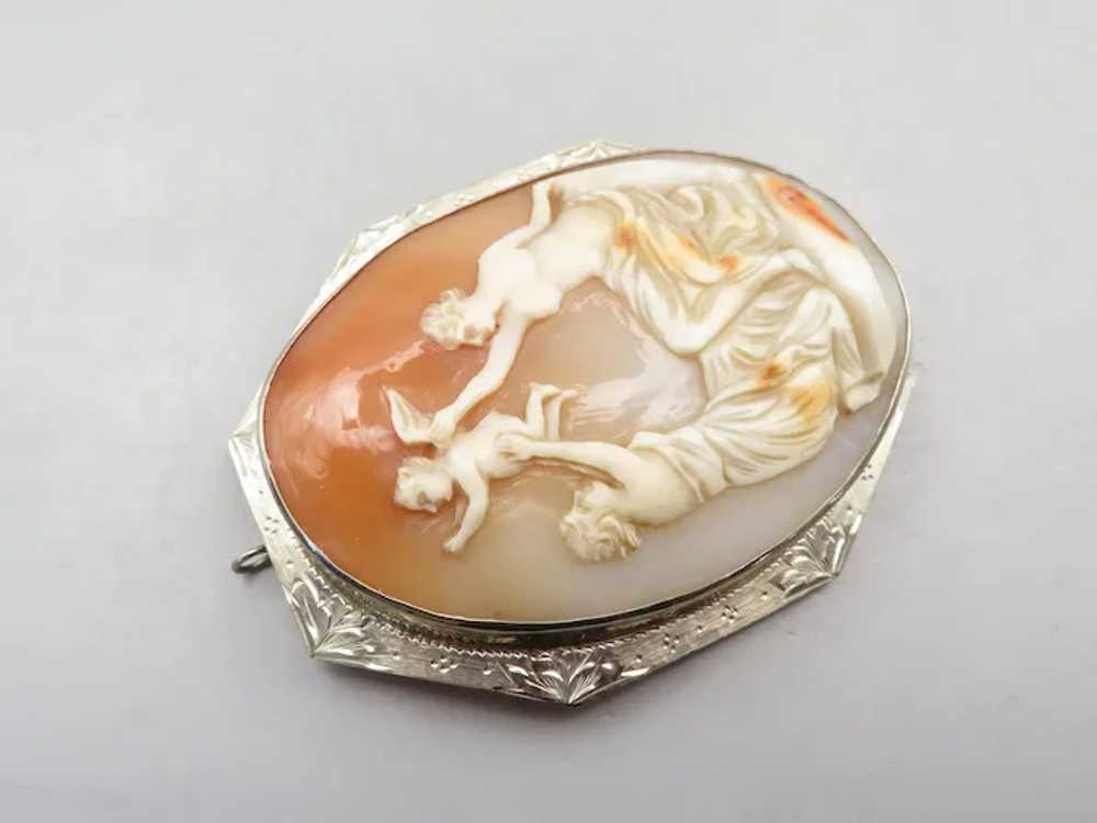 Victorian Carved Shell Cameo Pin Pendant in 14k W… - image 3