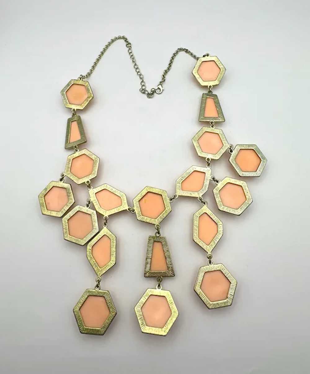 Drop Front Dangling Pink and Goldtone Necklace - image 10