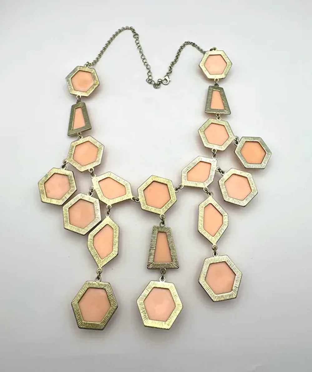 Drop Front Dangling Pink and Goldtone Necklace - image 11