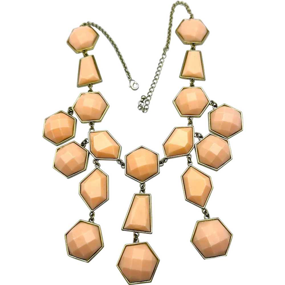 Drop Front Dangling Pink and Goldtone Necklace - image 1