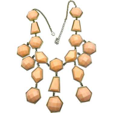 Drop Front Dangling Pink and Goldtone Necklace - image 1