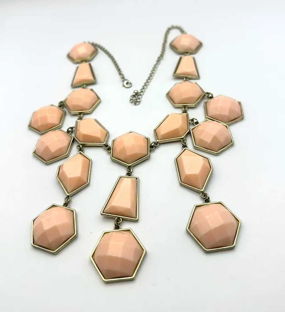 Drop Front Dangling Pink and Goldtone Necklace - image 4