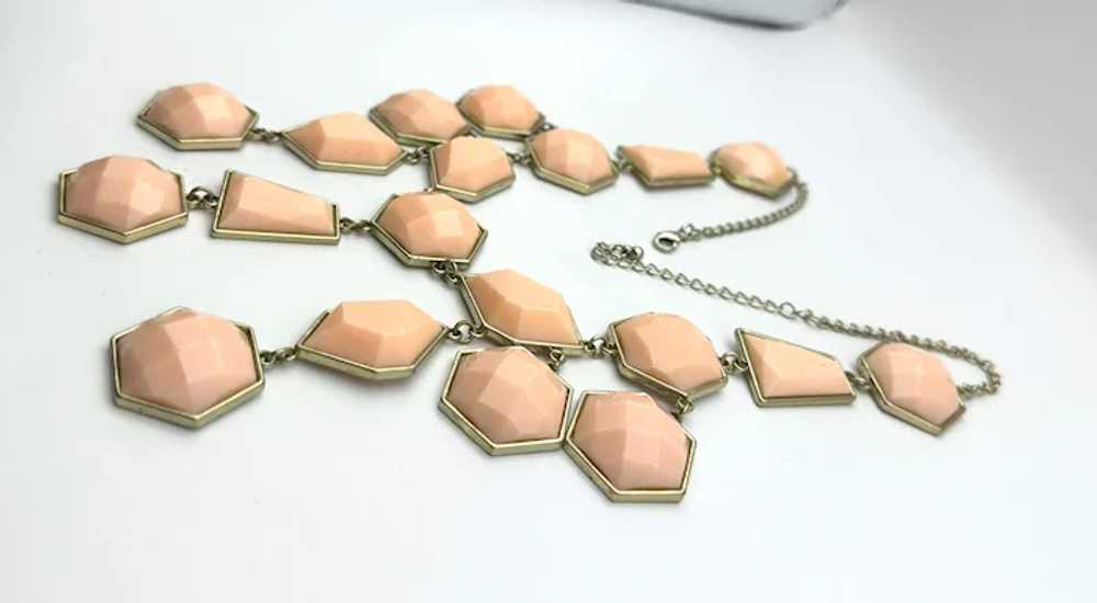 Drop Front Dangling Pink and Goldtone Necklace - image 5