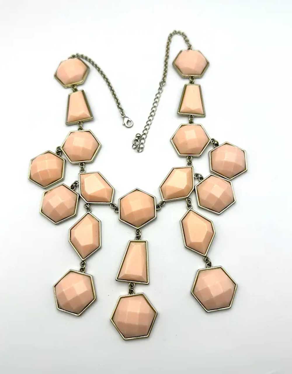 Drop Front Dangling Pink and Goldtone Necklace - image 6