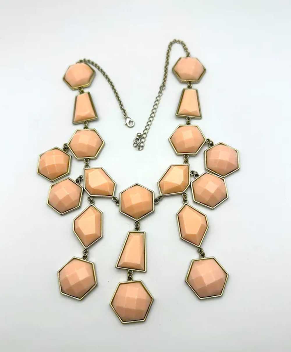 Drop Front Dangling Pink and Goldtone Necklace - image 7