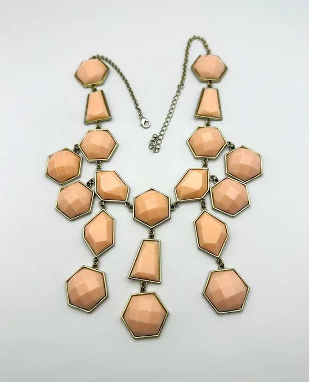 Drop Front Dangling Pink and Goldtone Necklace - image 8