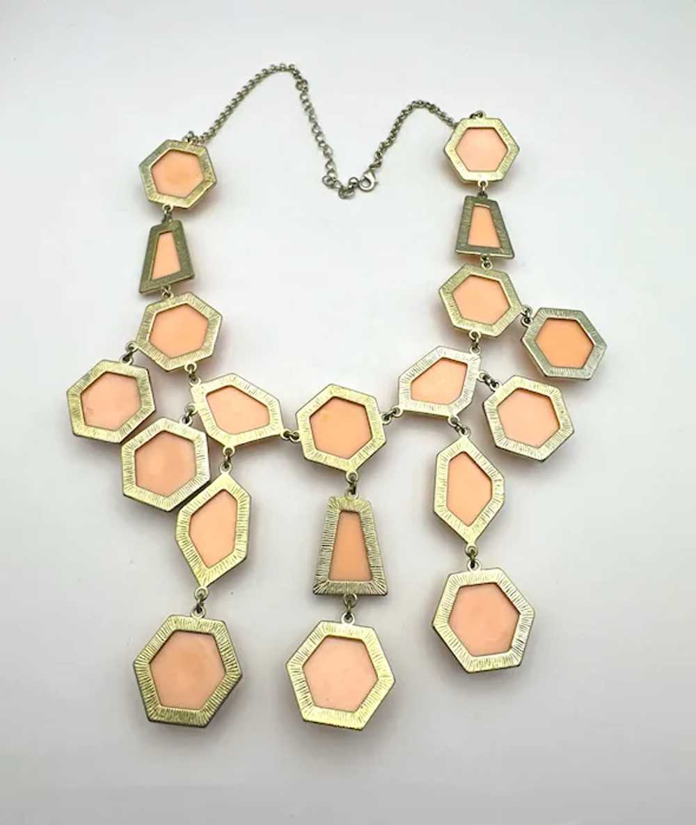 Drop Front Dangling Pink and Goldtone Necklace - image 9