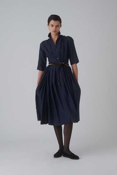 Pleated Navy Silk Dress - image 1