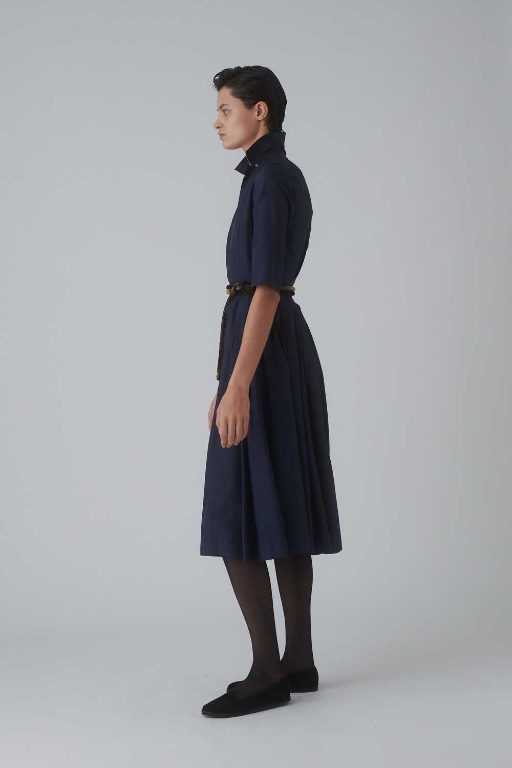 Pleated Navy Silk Dress - image 2
