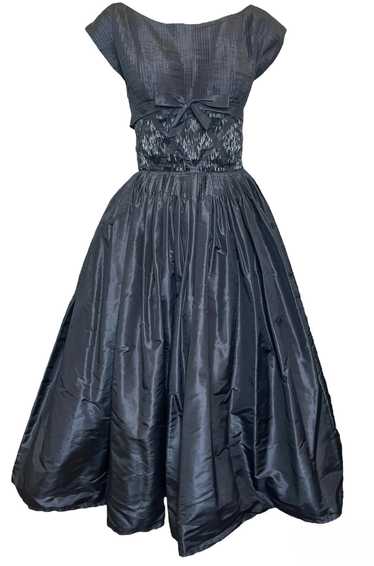 1950s Black Taffeta Dress with Bodice Beadwork