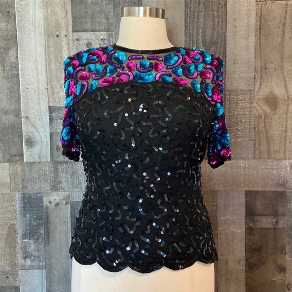 Stenay vintage beaded sequin top silk scalloped h… - image 12