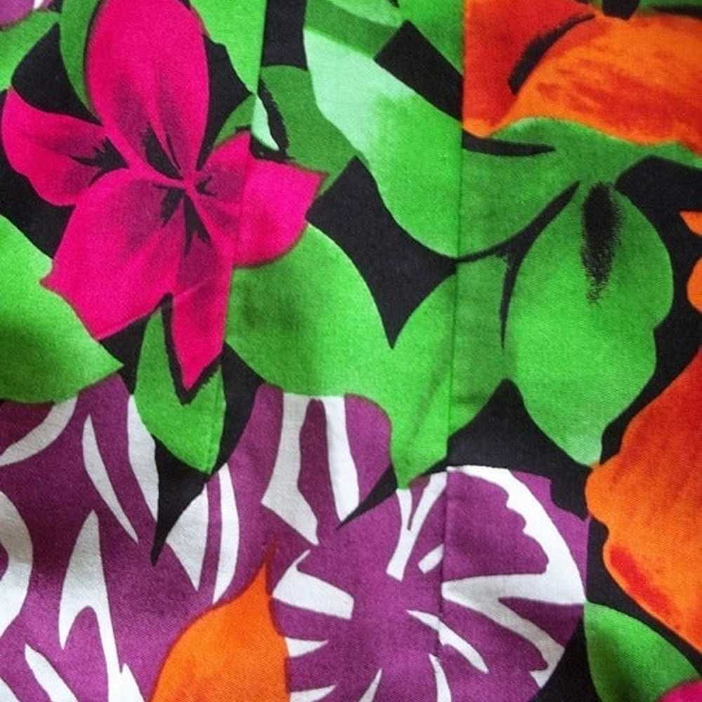 Vintage 80s Tropical Floral Pleated Sleeve Padded… - image 11