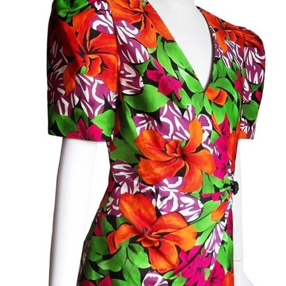 Vintage 80s Tropical Floral Pleated Sleeve Padded… - image 3