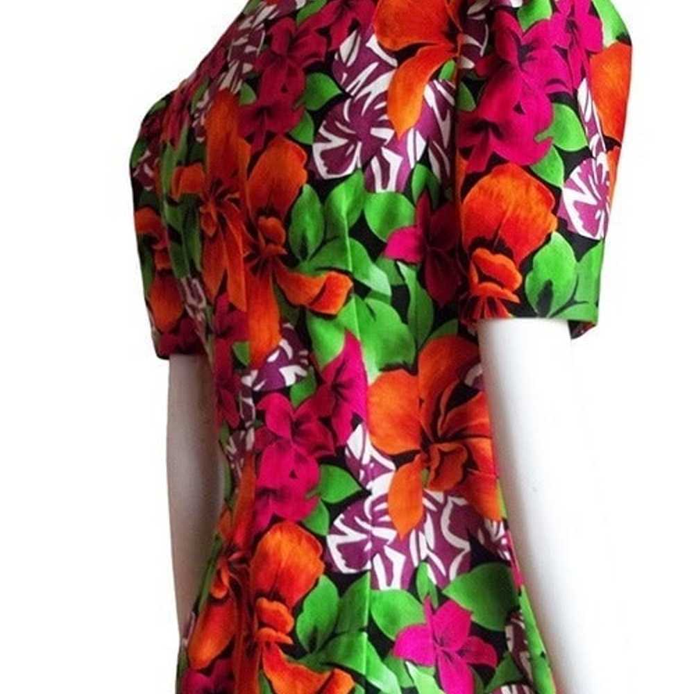 Vintage 80s Tropical Floral Pleated Sleeve Padded… - image 5
