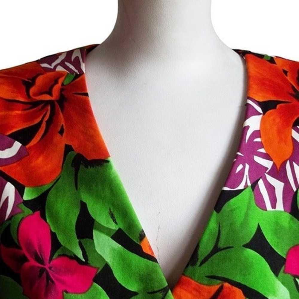 Vintage 80s Tropical Floral Pleated Sleeve Padded… - image 6