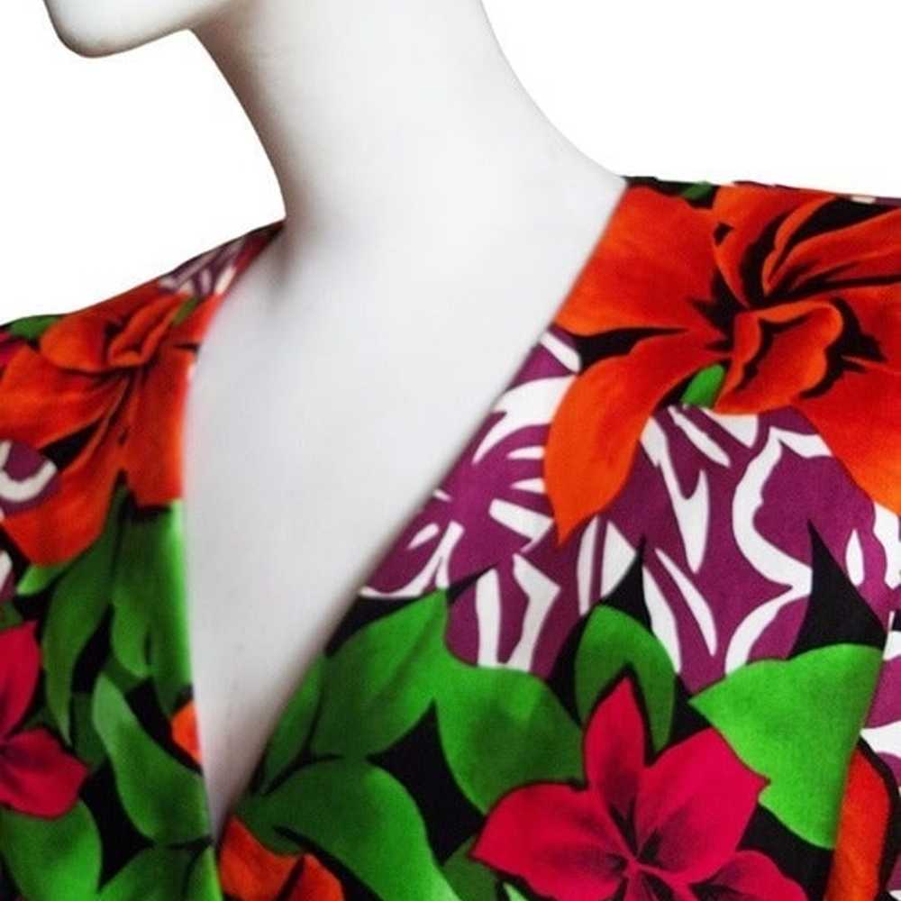 Vintage 80s Tropical Floral Pleated Sleeve Padded… - image 7