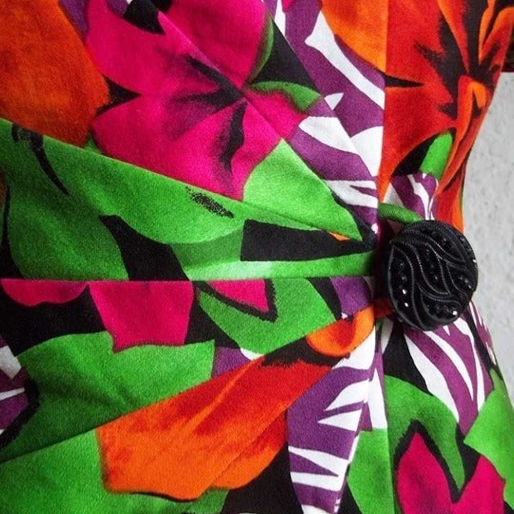 Vintage 80s Tropical Floral Pleated Sleeve Padded… - image 9