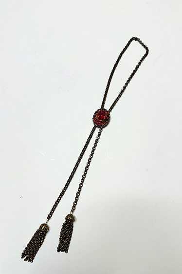 Vintage Gold Tone Chain and Red Glass Bolo Tie Sel