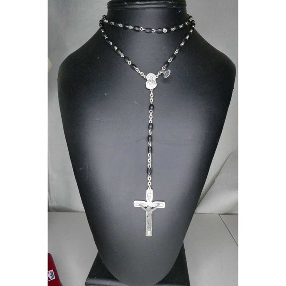 Vintage Italian Black Rosary With Molded Plastic … - image 1