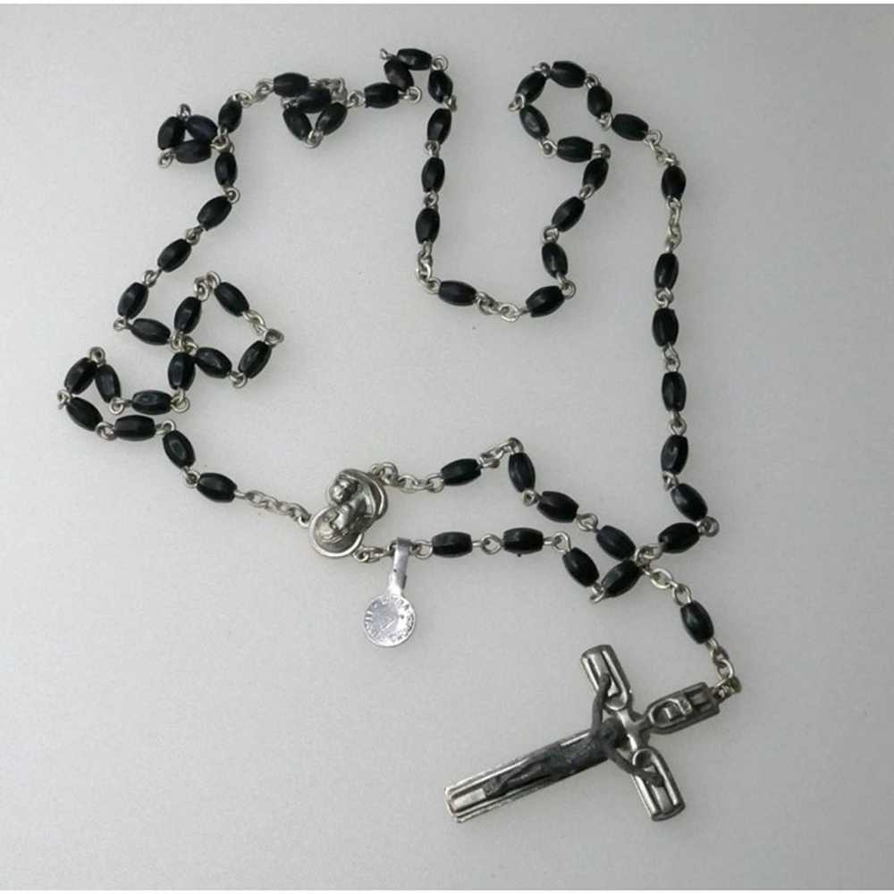 Vintage Italian Black Rosary With Molded Plastic … - image 2