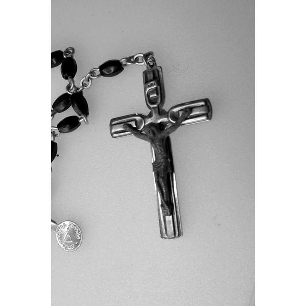 Vintage Italian Black Rosary With Molded Plastic … - image 4