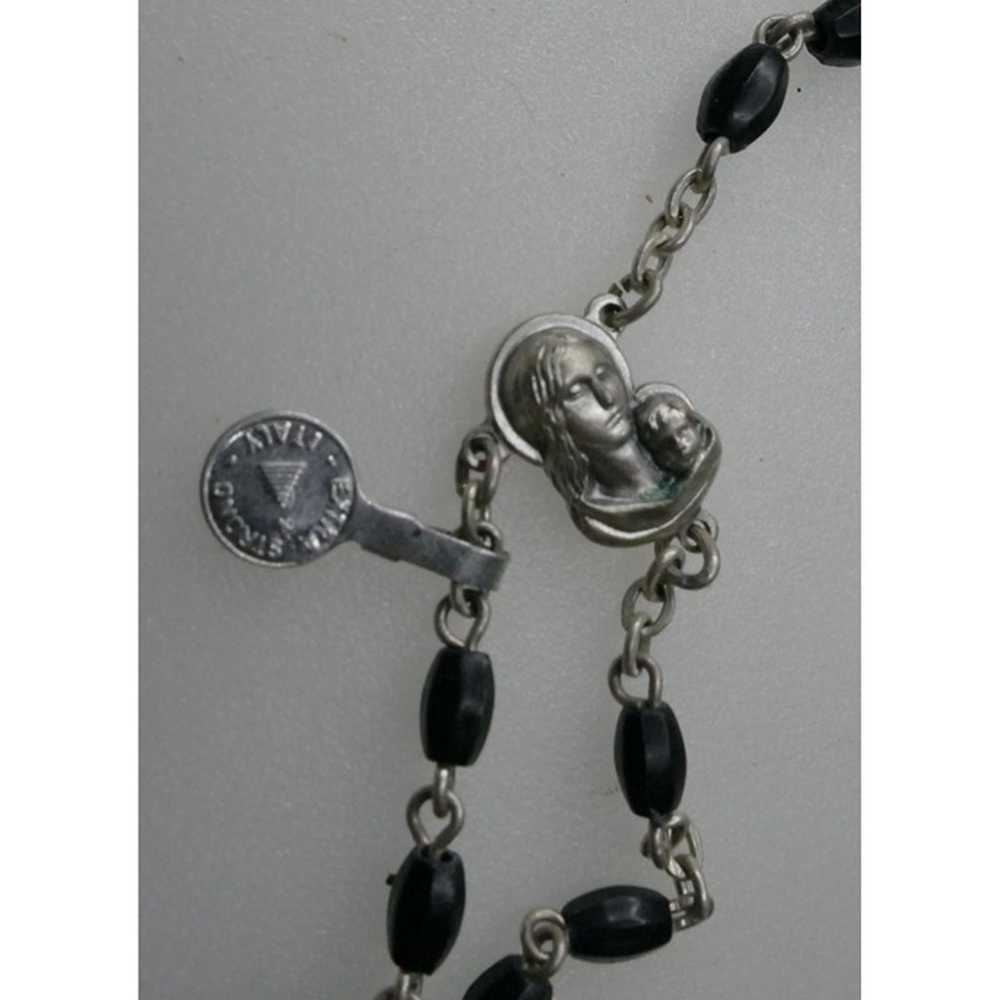 Vintage Italian Black Rosary With Molded Plastic … - image 5