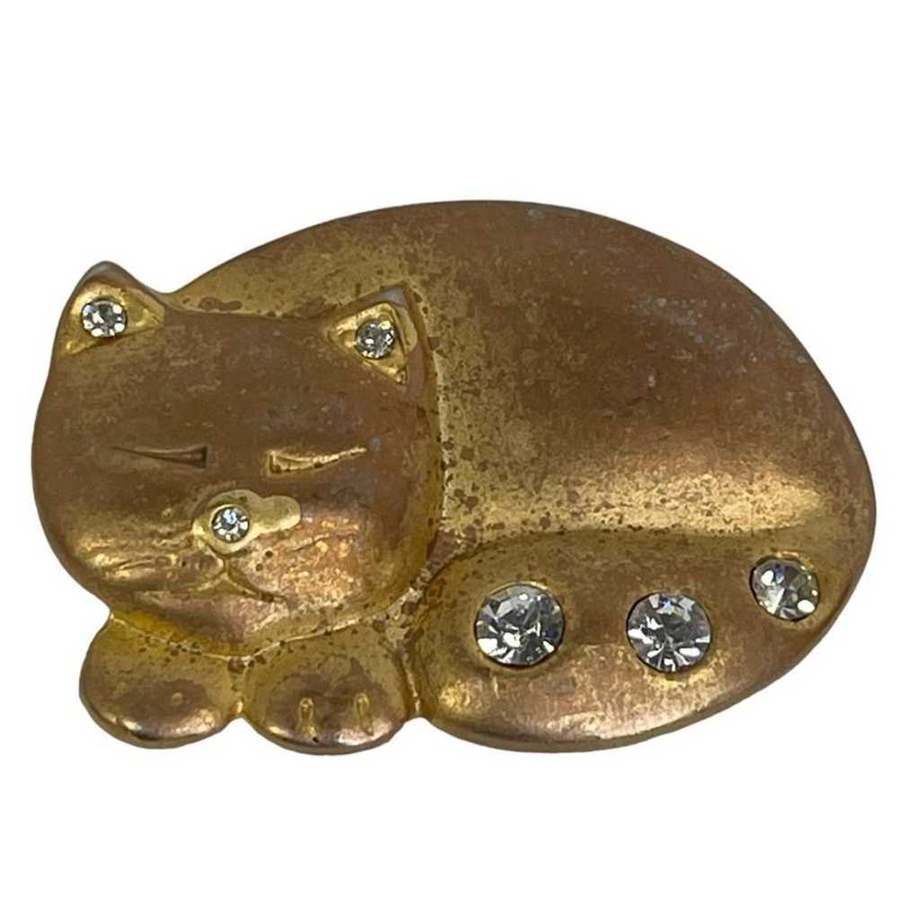 Vintage Gold Toned Curled Up Sleeping Cat Kitty B… - image 1