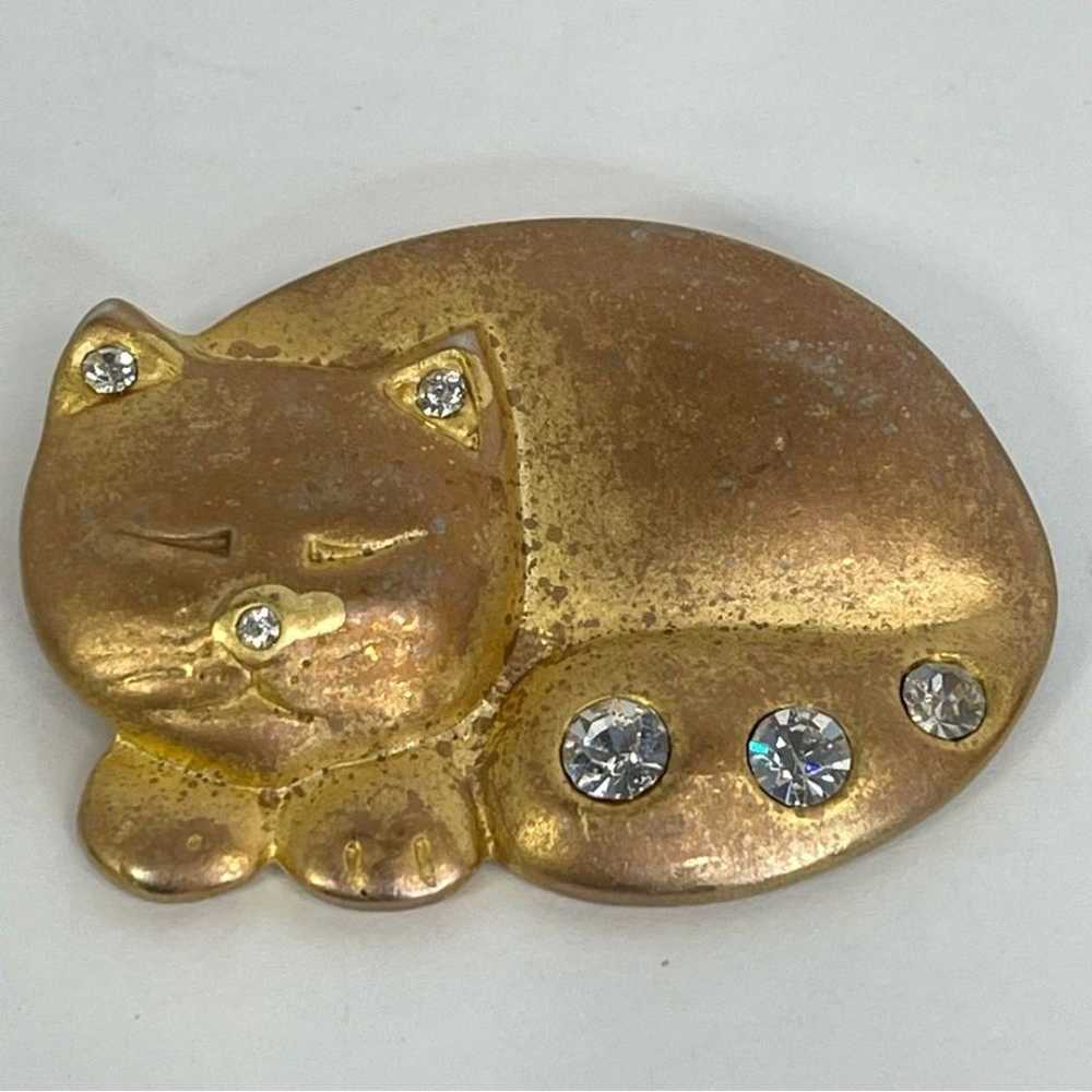 Vintage Gold Toned Curled Up Sleeping Cat Kitty B… - image 7