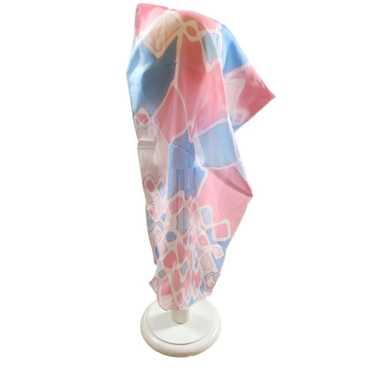 Vintage Sheer Pink White Blue Geometric Scarf by … - image 1